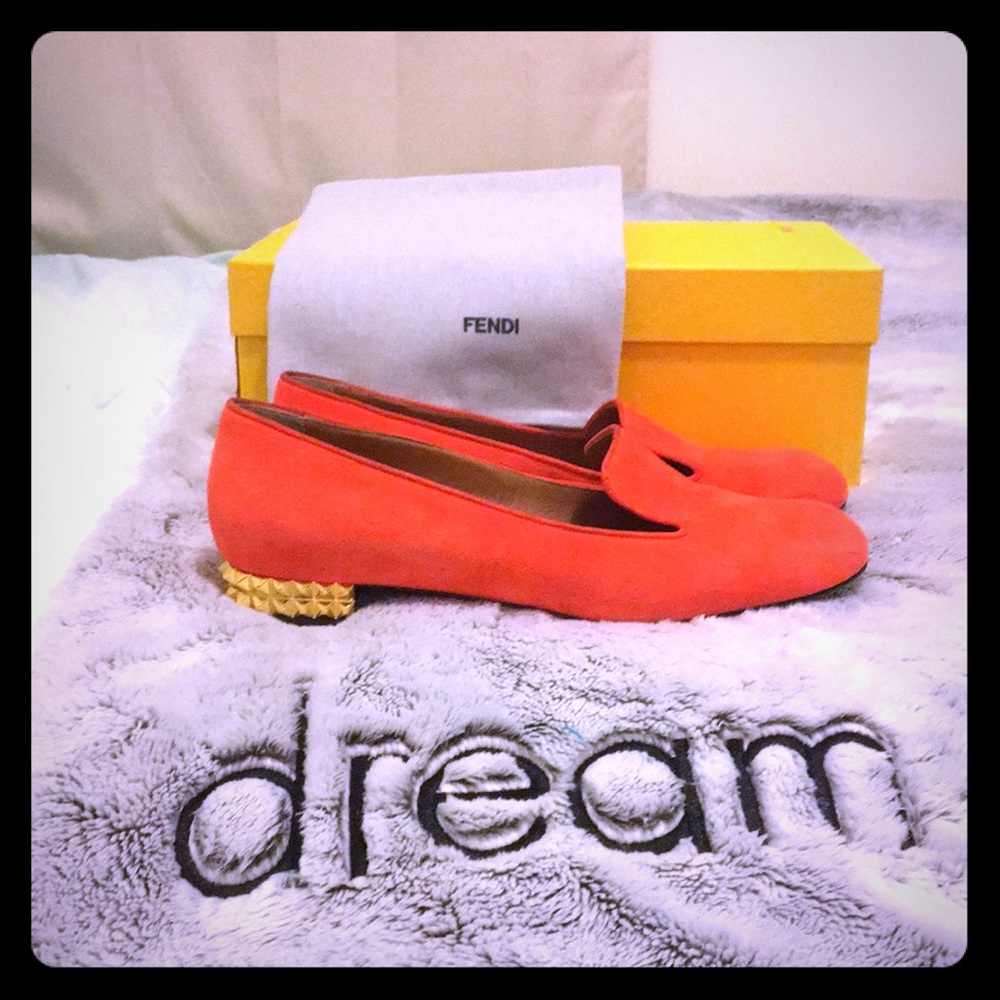 Fendi orange studded loafers - lightly worn
